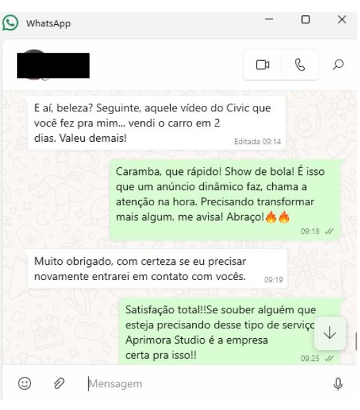 Depoimento de cliente no WhatsApp 1
